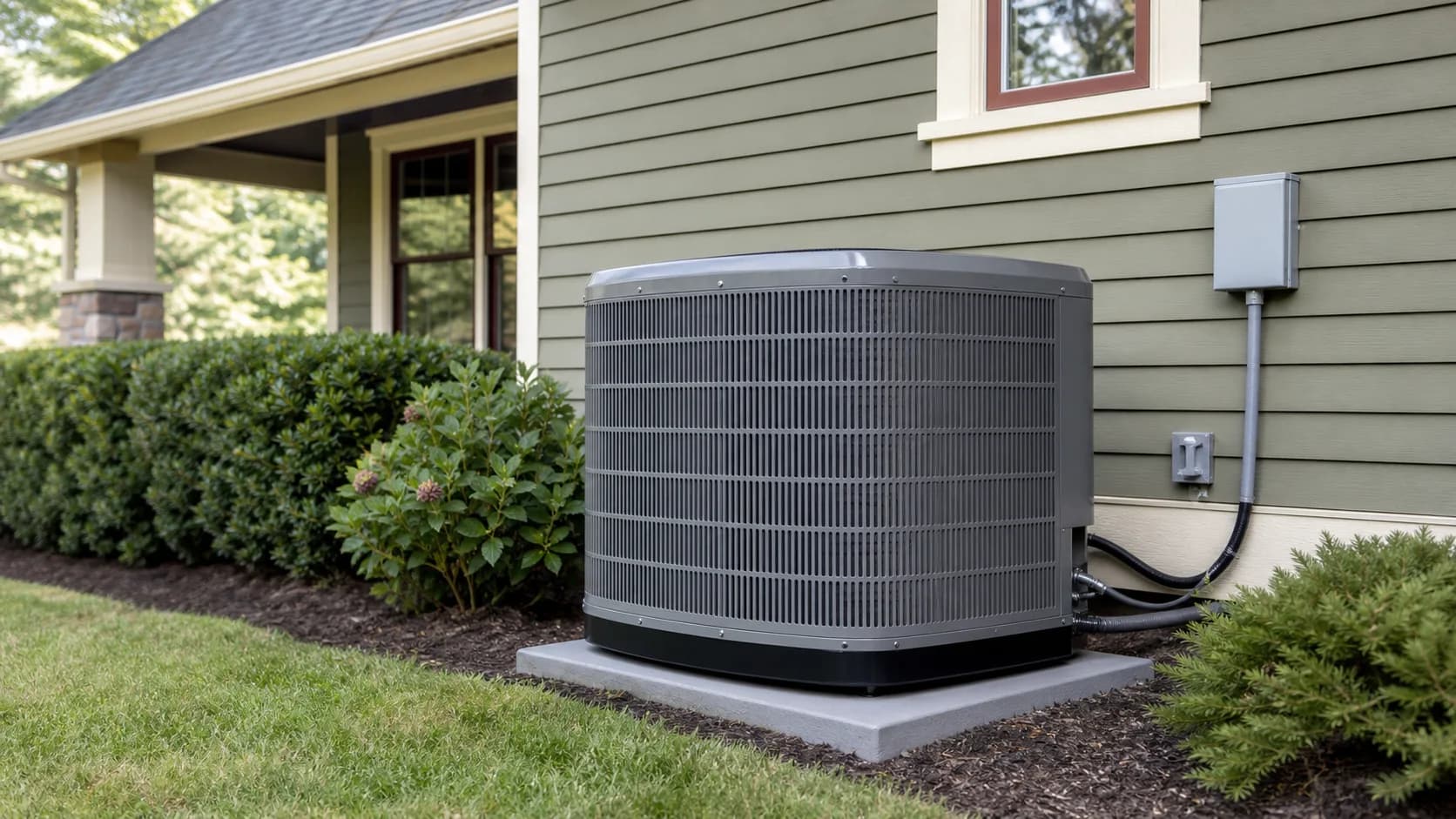 Rheem air conditioner installed beside a home